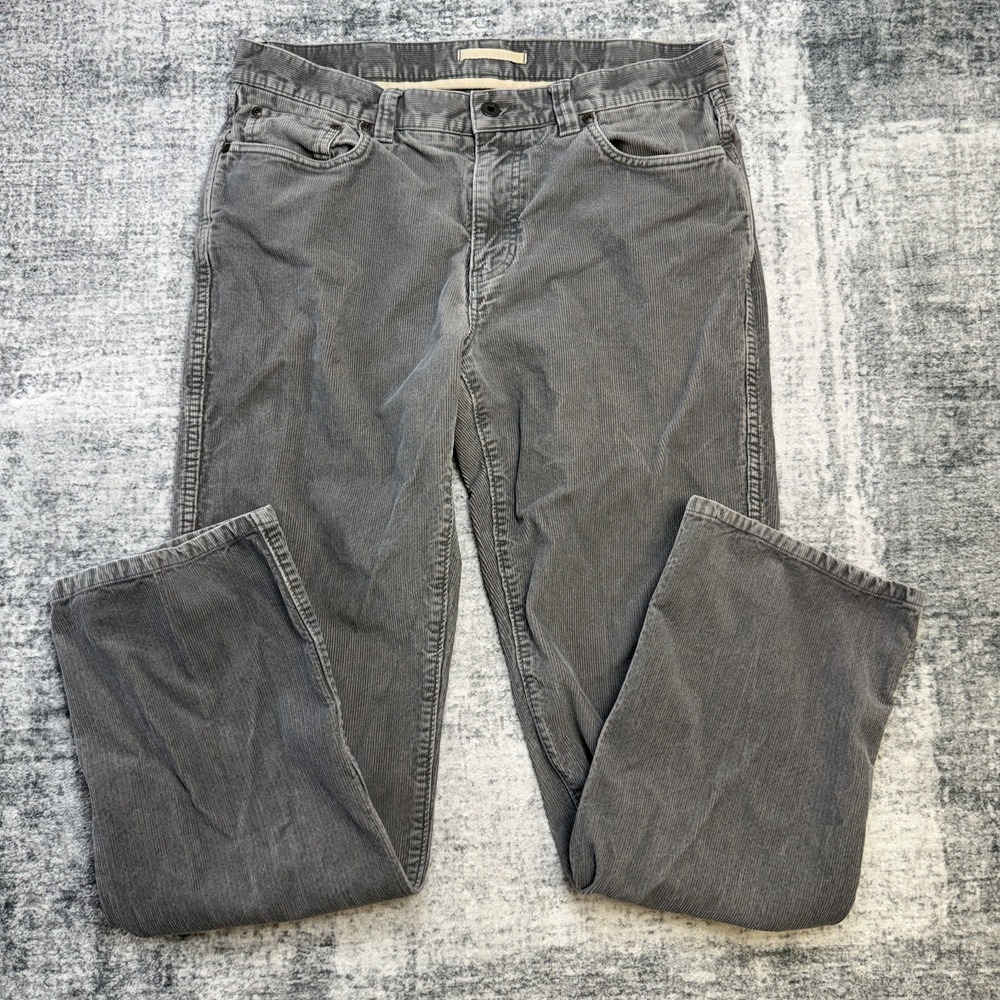 LL Bean Corduroy Pants Mens 34x34 (34x31) Gray 5 Pocket Jeans Pinwale Straight